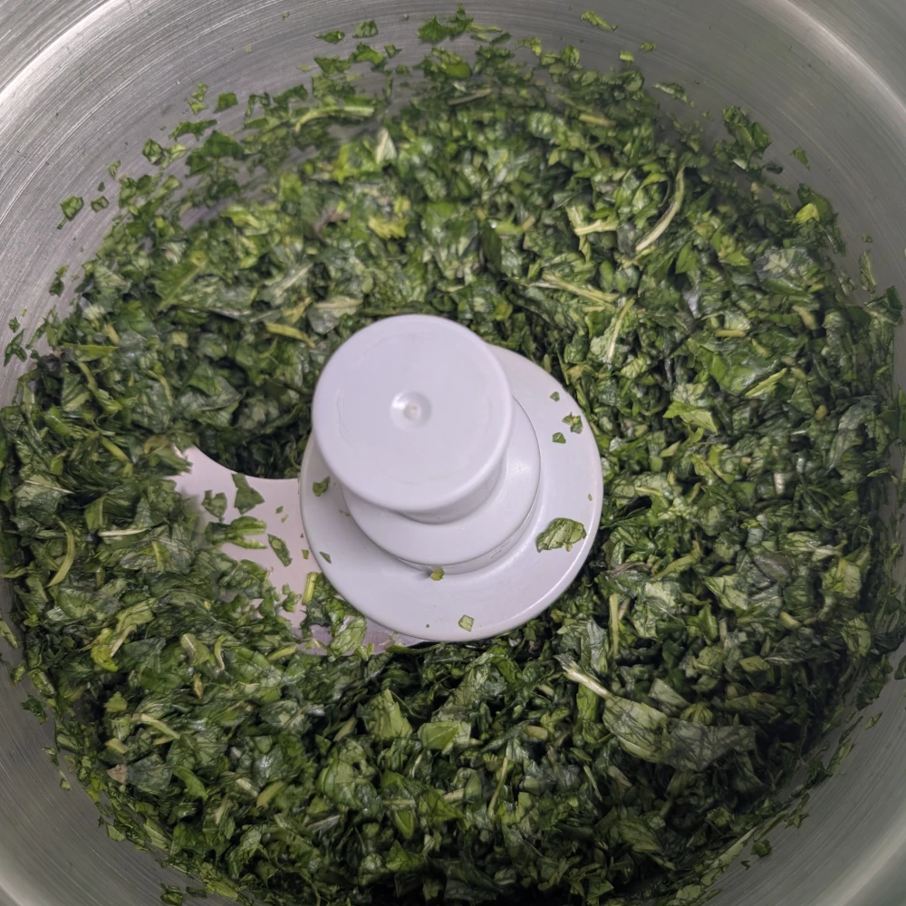 Basilikum Pesto 2 Basilikumblätter grob gecuttert