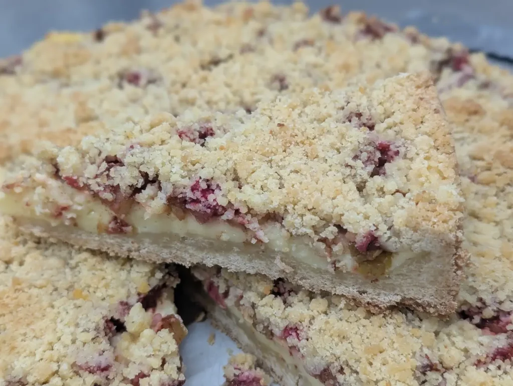 Rhabarber-Pudding-Kuchen mit Streusel